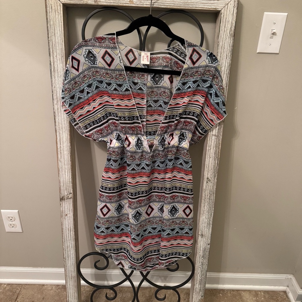 Arizona Jean Company Multicolor Geometric Pattern Swim Coverup Size Small
